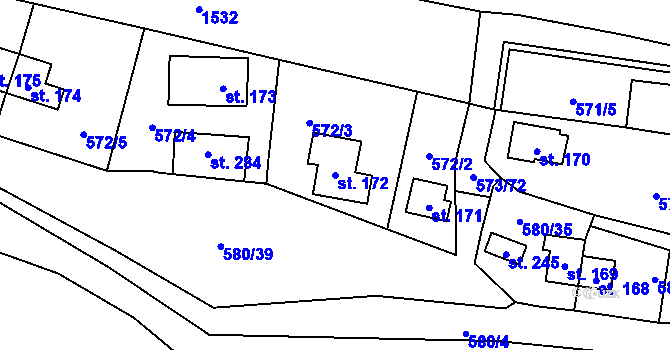 Parcela st. 172 v KÚ Čunín, Katastrální mapa