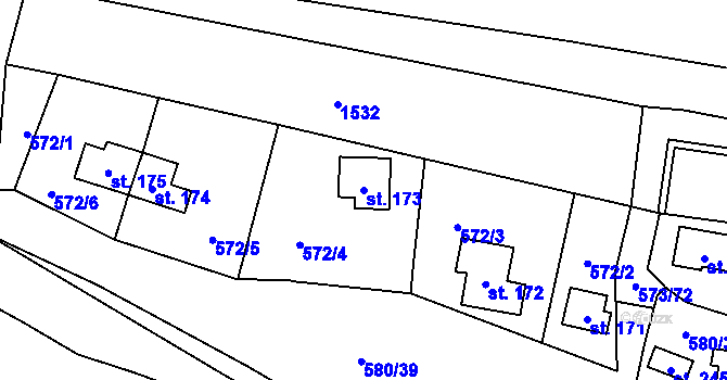 Parcela st. 173 v KÚ Čunín, Katastrální mapa