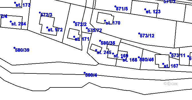 Parcela st. 245 v KÚ Čunín, Katastrální mapa