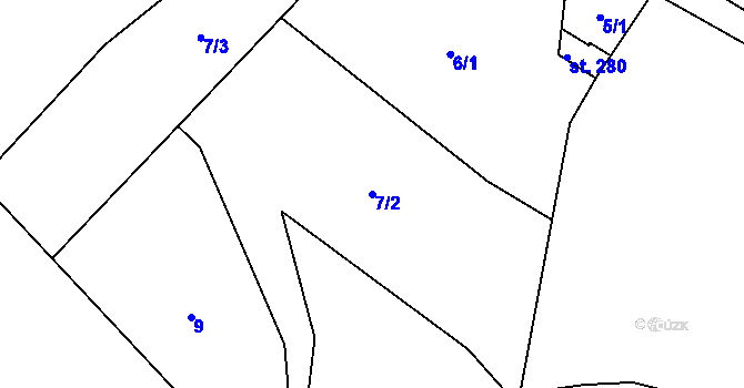 Parcela st. 7/2 v KÚ Čunín, Katastrální mapa