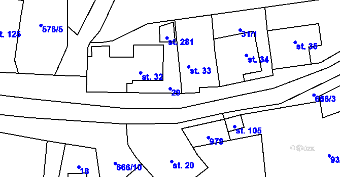 Parcela st. 29 v KÚ Čunín, Katastrální mapa