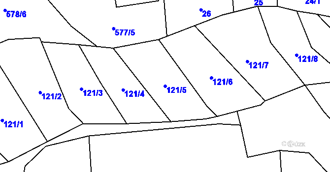 Parcela st. 121/5 v KÚ Čunín, Katastrální mapa