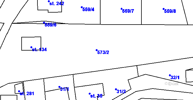 Parcela st. 573/2 v KÚ Čunín, Katastrální mapa