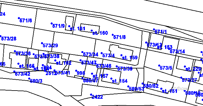 Parcela st. 573/4 v KÚ Čunín, Katastrální mapa