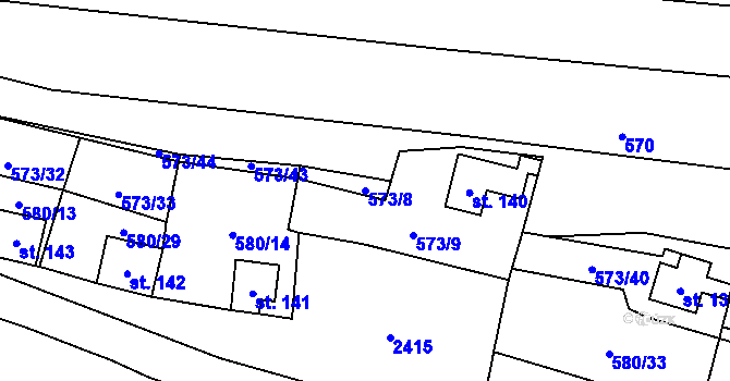 Parcela st. 573/8 v KÚ Čunín, Katastrální mapa