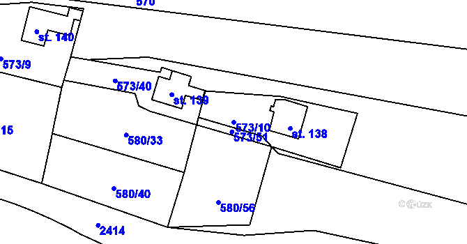 Parcela st. 573/10 v KÚ Čunín, Katastrální mapa