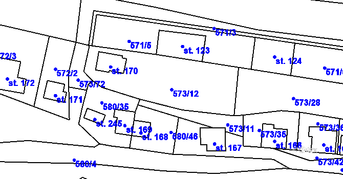 Parcela st. 573/12 v KÚ Čunín, Katastrální mapa