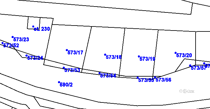 Parcela st. 573/18 v KÚ Čunín, Katastrální mapa