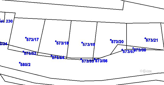 Parcela st. 573/19 v KÚ Čunín, Katastrální mapa