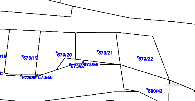 Parcela st. 573/21 v KÚ Čunín, Katastrální mapa