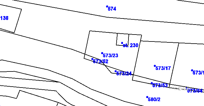 Parcela st. 573/23 v KÚ Čunín, Katastrální mapa