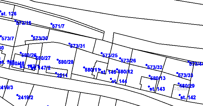 Parcela st. 573/25 v KÚ Čunín, Katastrální mapa