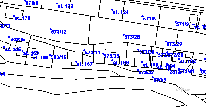 Parcela st. 573/35 v KÚ Čunín, Katastrální mapa