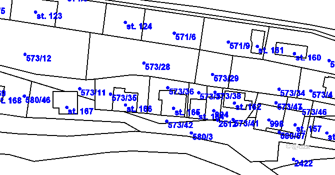 Parcela st. 573/36 v KÚ Čunín, Katastrální mapa