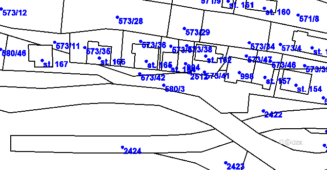 Parcela st. 580/3 v KÚ Čunín, Katastrální mapa
