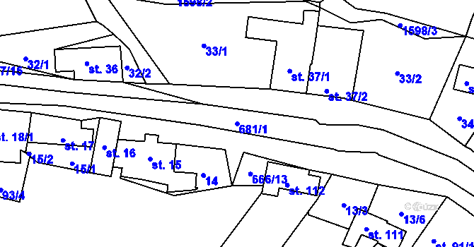 Parcela st. 681/1 v KÚ Čunín, Katastrální mapa