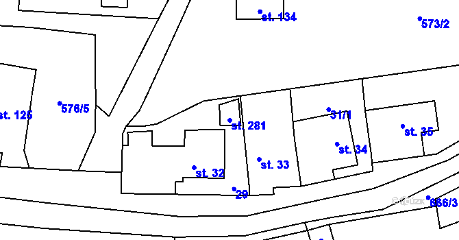 Parcela st. 281 v KÚ Čunín, Katastrální mapa