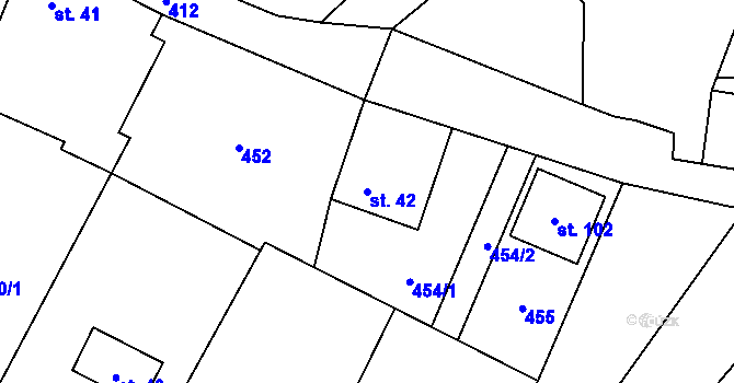 Parcela st. 42 v KÚ Křemenec, Katastrální mapa