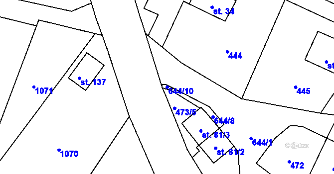 Parcela st. 644/10 v KÚ Křemenec, Katastrální mapa
