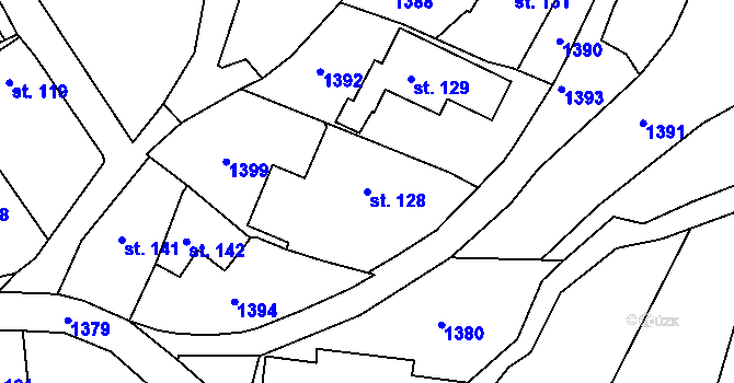 Parcela st. 128 v KÚ Křemenec, Katastrální mapa