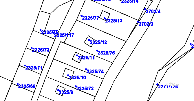 Parcela st. 2325/76 v KÚ Dačice, Katastrální mapa
