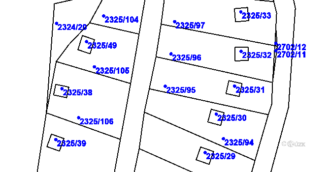 Parcela st. 2325/95 v KÚ Dačice, Katastrální mapa