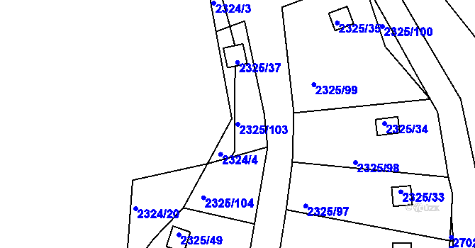 Parcela st. 2325/103 v KÚ Dačice, Katastrální mapa