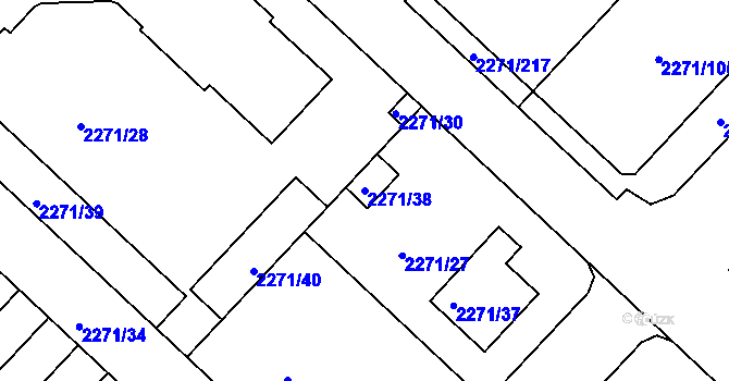 Parcela st. 2271/38 v KÚ Dačice, Katastrální mapa