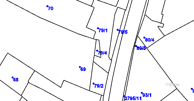 Parcela st. 79/4 v KÚ Dačice, Katastrální mapa