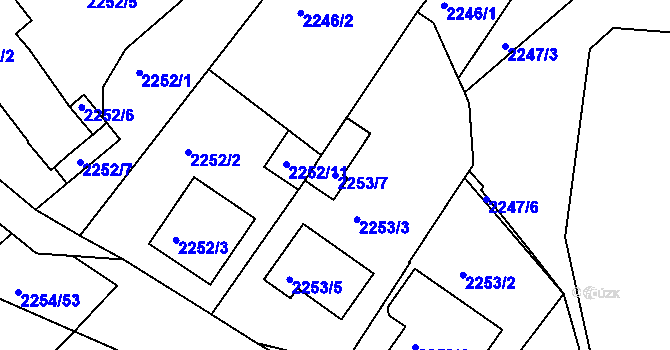 Parcela st. 2253/7 v KÚ Dačice, Katastrální mapa