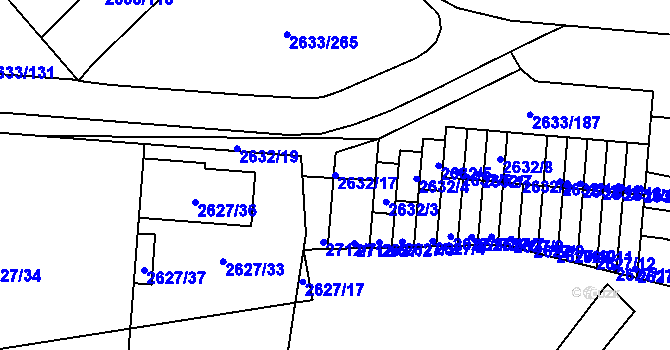 Parcela st. 2632/17 v KÚ Dačice, Katastrální mapa