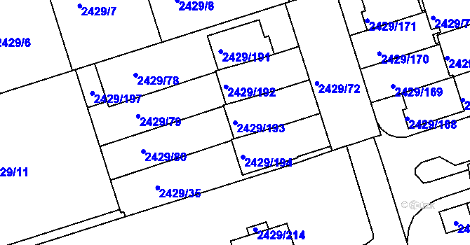 Parcela st. 2429/193 v KÚ Dačice, Katastrální mapa