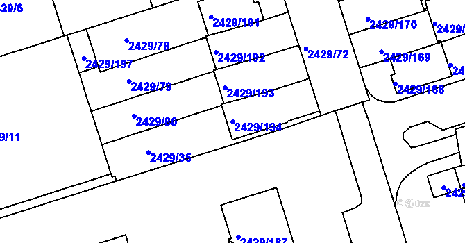 Parcela st. 2429/194 v KÚ Dačice, Katastrální mapa