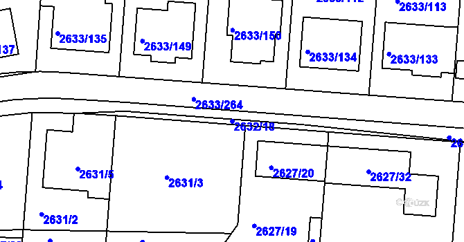 Parcela st. 2632/18 v KÚ Dačice, Katastrální mapa