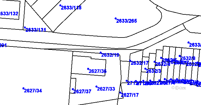 Parcela st. 2632/19 v KÚ Dačice, Katastrální mapa