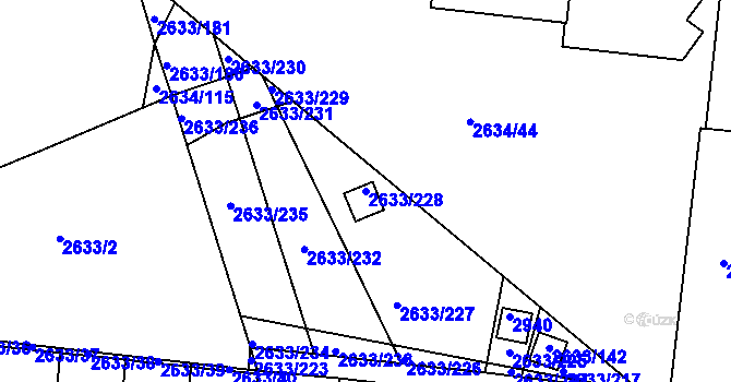 Parcela st. 2633/228 v KÚ Dačice, Katastrální mapa