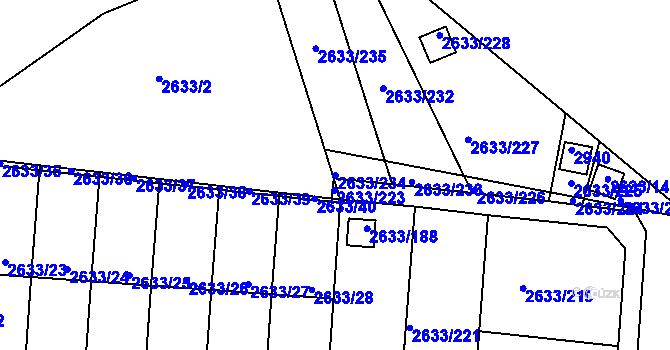 Parcela st. 2633/234 v KÚ Dačice, Katastrální mapa