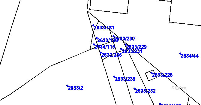 Parcela st. 2633/236 v KÚ Dačice, Katastrální mapa