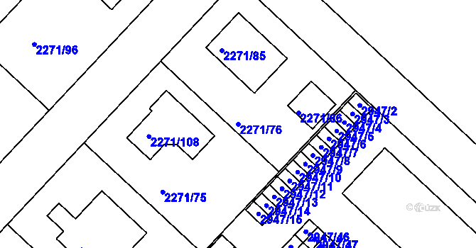 Parcela st. 2271/76 v KÚ Dačice, Katastrální mapa