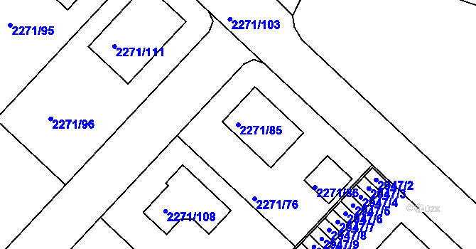 Parcela st. 2271/85 v KÚ Dačice, Katastrální mapa