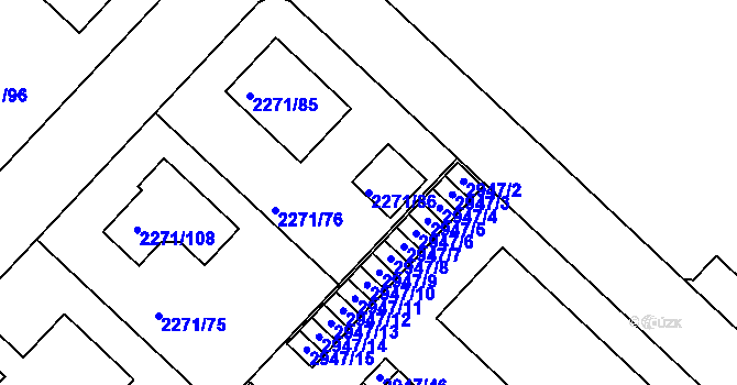 Parcela st. 2271/86 v KÚ Dačice, Katastrální mapa