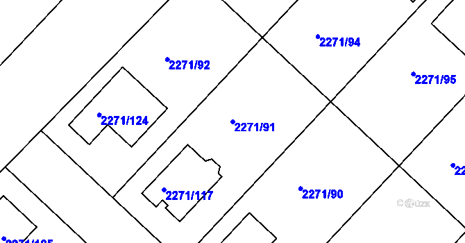 Parcela st. 2271/91 v KÚ Dačice, Katastrální mapa