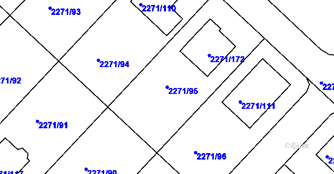 Parcela st. 2271/95 v KÚ Dačice, Katastrální mapa