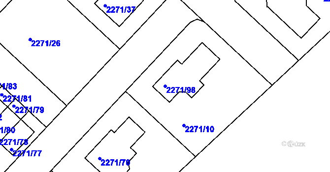 Parcela st. 2271/98 v KÚ Dačice, Katastrální mapa