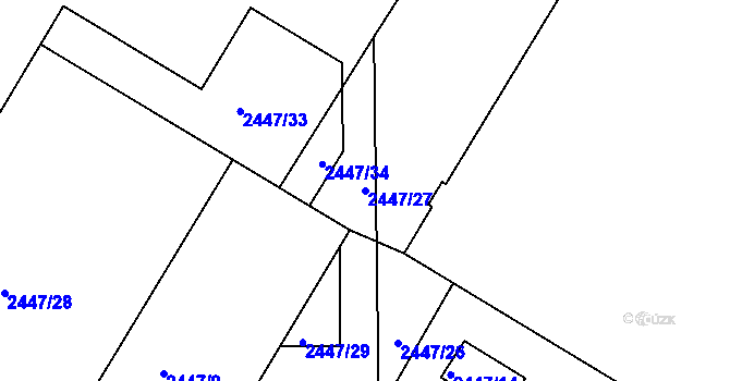 Parcela st. 2447/27 v KÚ Dačice, Katastrální mapa