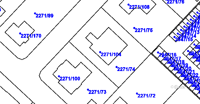 Parcela st. 2271/104 v KÚ Dačice, Katastrální mapa