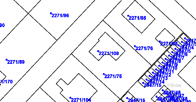 Parcela st. 2271/108 v KÚ Dačice, Katastrální mapa