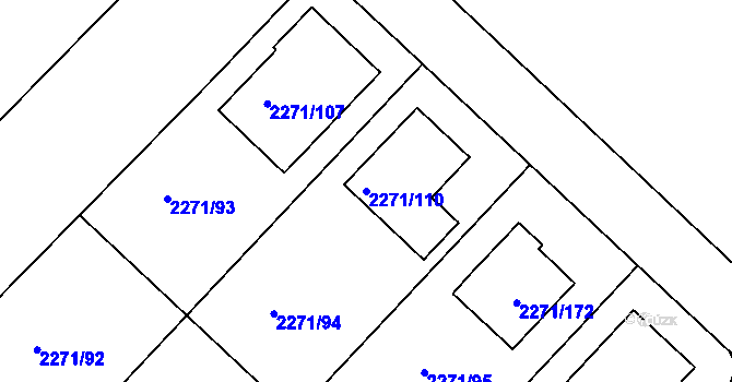 Parcela st. 2271/110 v KÚ Dačice, Katastrální mapa