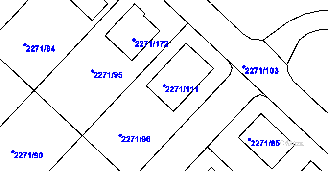 Parcela st. 2271/111 v KÚ Dačice, Katastrální mapa