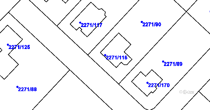 Parcela st. 2271/116 v KÚ Dačice, Katastrální mapa
